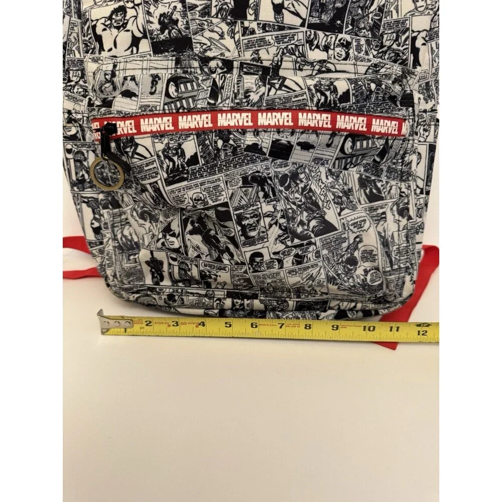 Marvel comic book pattern backpack -white&blk With Red Trim